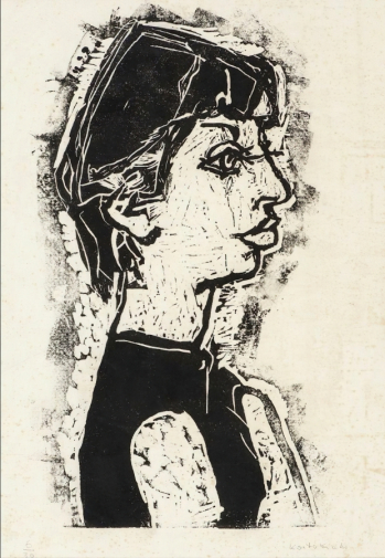 Рудольф Кортокракс. Портрет женщины в профиль. Бумага, ксилография. 59,5х35. 20 век. Частная коллекция.