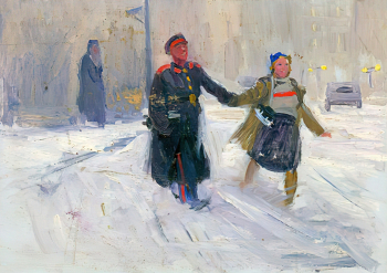 Самсонов Марат Иванович. На каток (этюд). Картон, масло. 17,6х24,5. 1950-е - 1960-е. Музейно-выставочный комплекс Школы акварели Сергея Андрияки.