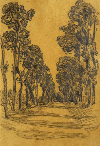 Гауш Александр Фёдорович. Аллея. Бумага на картоне, карандаш. 18,2х12,7. Конец 19 или начало 20 века. Государственный музей изобразительных искусств Республики Татарстан.