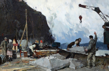 Подляский Юрий Станиславович. Братск. 1956 год. Холст, масло. 63х100. 1964. Городской музей (Ангарск).