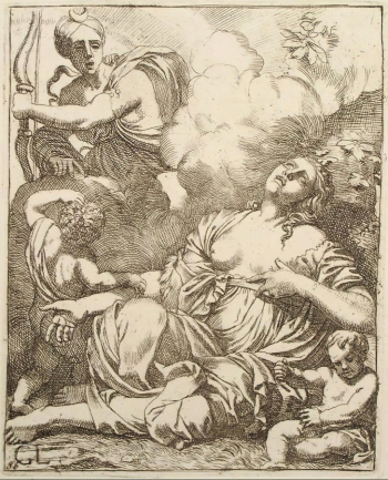 Герард де Лересс. Артемида и Ниоба. Бумага, офорт. 50,4х36,4. 17 век. Рыбинский государственный историко-архитектурный и художественный музей-заповедник.