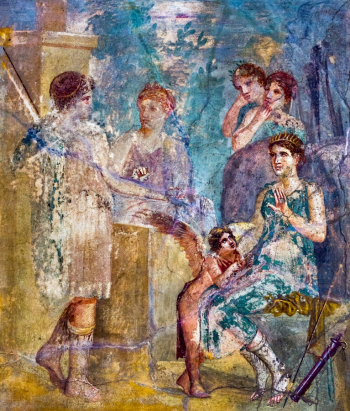 Неизвестный художник. Артемида (на троне) с Эросом и нимфами. Фреска. 113х96. Национальный археологический музей Неаполя.