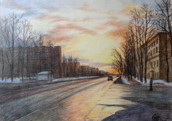 Старостина Татьяна Юрьевна. Улица Андропова, в городе Ступино. Бумага, акварель. 42х58. Ступинская художественная галерея `Ника`.