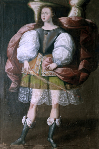 Мастер Каламарка. Ангел с мечом. Доска, масло. 1680. Церковь Каламарка.