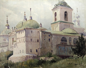 Ягужинский Сергей Иванович. Кашира. Белопесоцкий монастырь. Бумага на картоне, акварель. 26х33,5. 1906. Ростовский областной музей изобразительных искусств.