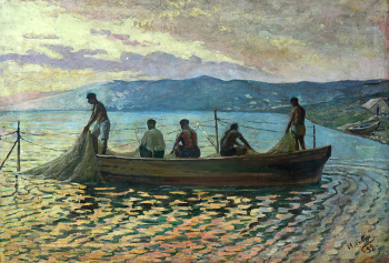 Рыбаков Иван Георгиевич. Рыбачий колхоз. Холст, масло. 73х105,4. 1939. Тульский музей изобразительных искусств.