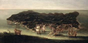 Исаак Сейлмейкер. Остров Барбадос. Холст, масло. 113х231,1. 1694. Йельский центр британского искусства.