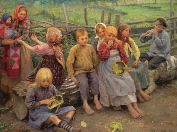 Сычков Федот Васильевич. Дети с подсолнухами. Холст, масло. 103х137. 1916. Частное собрание.