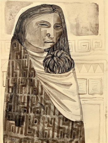 Гил Имана Гаррон. Мать и дитя. Бумага, акварель, карандаш. 39,3х27,9. 1939. Частная коллекция.