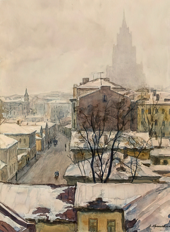 Могилевский Александр Павлович. Москва. Оттепель. Бумага, акварель. 39,5х29,5. 1959. Иркутский областной художественный музей имени В.П.Сукачева.