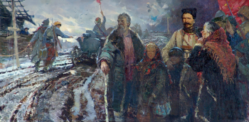 Гурин Василий Степанович. Чапаевцы пришли. Холст, масло. 107х216. 1965. Чувашский государственный художественный музей.
