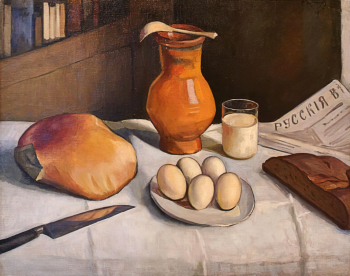 Кузнецов Николай Ефимович. Хлеб, молоко, яйца. Холст, масло. 72х90. 1916. Государственный Владимиро-Суздальский историко-архитектурный и художественный музей-заповедник.