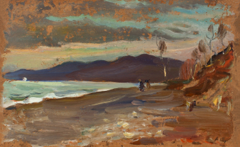 Щусев Алексей Викторович. Закат на море. Картон, масло. 14х22,5. 1931. Башкирский государственный художественный музей имени М.В.Нестерова.