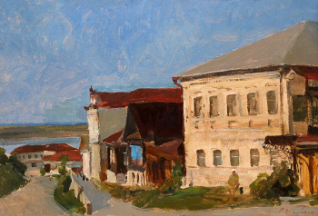 Каманин Сергей Михайлович. Городец. Бывшая торговая улица. Холст, масло. 50х70. Мемориальный музей В.П.Чкалова.