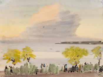 Гринберг Владимир Ариевич. Геленджик. Бульвар. Бумага, акварель. 31,5х43. 1932. Дальневосточный художественный музей.