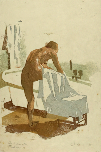 Колесников Сергей Михайлович. Около ванны. Бумага, линогравюра. 36,5х24. 1924-1927. Государственный музей изобразительных искусств имени А.С.Пушкина.