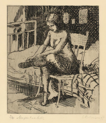 Колесников Сергей Михайлович. Утренний туалет. Бумага, офорт. 35х28,5. 1923. Государственный музей изобразительных искусств имени А.С.Пушкина.
