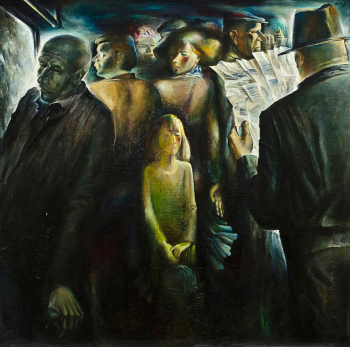 Новиков Лев Павлович. Троллейбус. Холст, масло. 100х100. 1988. Березниковский историко-художественный музей имени И.Ф.Коновалова.