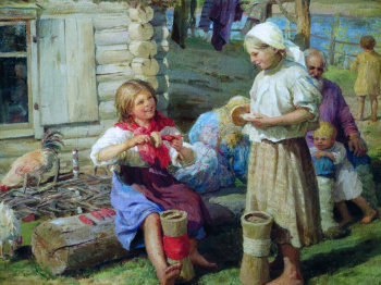 Сычков Федот Васильевич. У хаты. Холст, масло. 64х85. 1915. Государственный Владимиро-Суздальский историко-архитектурный и художественный музей-заповедник.
