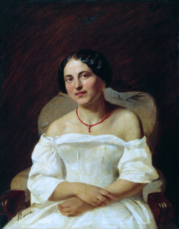 Бронников Фёдор Андреевич. Портрет женщины в белом. Холст, масло. 39х31. 1859. Шадринский краеведческий музей имени В.П.Бирюкова.
