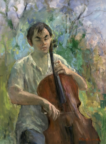 Симкин Ефим Давидович. Виолончелист Игорь Гаврыш. Холст, масло. 99,5х73,5. 1982. Российский национальный музей музыки.