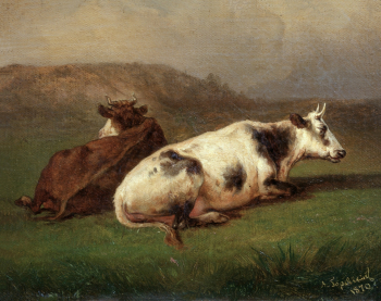 Горавский Аполлинарий Гиляриевич. Коровы. Холст, масло. 24,4х31. 1870. Государственная Третьяковская галерея.