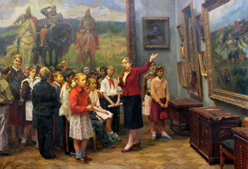 Пускин Дмитрий Иванович. Экскурсия в Третьяковской галерее. Холст, масло. 150х220. 20 век. Городской музей (Ангарск).
