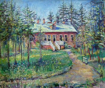 Рюсс (Файнштейн, Рюс) Роза Марковна. Дом на даче. Холст, масло. 77х90. Начало 20 века. Липецкий областной краеведческий музей.