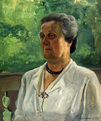 Шервинская Анна Сергеевна. Портрет Анны Ахматовой. Холст на картоне, масло. 59х49,5. 1952. Государственный литературно-мемориальный музей Анны Ахматовой в Фонтанном Доме.