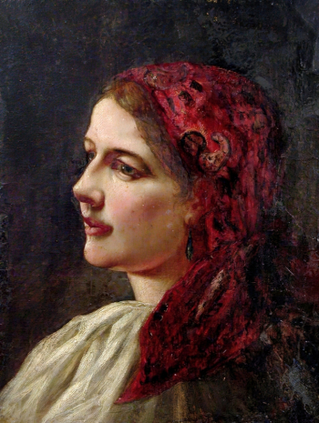 Рачков Николай Ефимович. Голова девушки. Доска, масло. 27,2х21,3. 1880-е. Вологодская областная картинная галерея.
