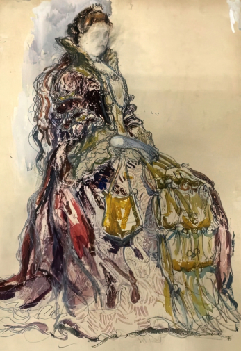Браиловский Леонид Михайлович. М.Н.Ермолова в роли Королевы Анны. Бумага, карандаш, акварель. 50,5х35,5. 1915. Государственный центральный театральный музей имени А.А.Бахрушина.