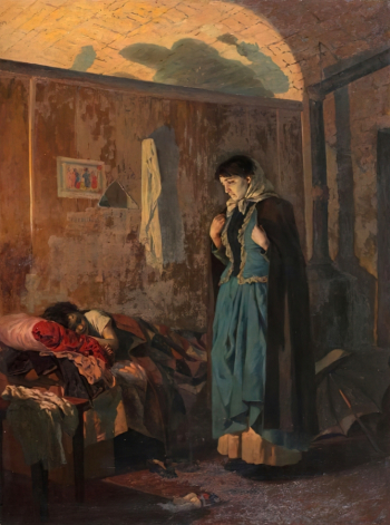Турлыгин Яков Прокопьевич. Бедность. Холст, масло. 84х62,3. 1887. Пермская государственная художественная галерея.