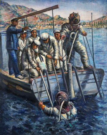 Зефиров Константин Клавдианович. Водолазы. Холст, масло. 150х120. 1930-е. Государственная Третьяковская галерея.