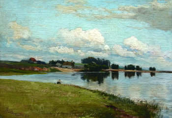 Эллерт Николай Людвигович. Шипиловская плотина. Холст на картоне, масло. 23,3х32,3. 1885. Государственный мемориальный историко-художественный и природный музей-заповедник В.Д.Поленова.