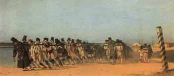 Верещагин Василий Васильевич. Бурлаки (эскиз неисполненной картины). Картон, масло. 17х33. 1866. Киевский музей русского искусства.