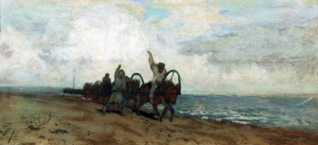 Левитан Исаак Ильич. Бурлаки. Картон, масло. 13х29. Дагестанский музей изобразительных искусств имени П.С.Гамзатовой.