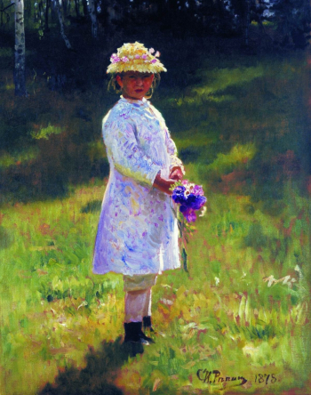 Репин Илья Ефимович. Девочка с букетом (Вера Репина). Холст, масло. 61х49. 1878. Музей-квартира И.И.Бродского (Санкт-Петербург).