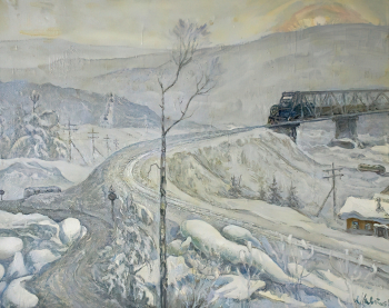 Пятков Анатолий Александрович. БАМ. Зима. Холст, масло. 81х100. 1980. Новосибирский государственный художественный музей.