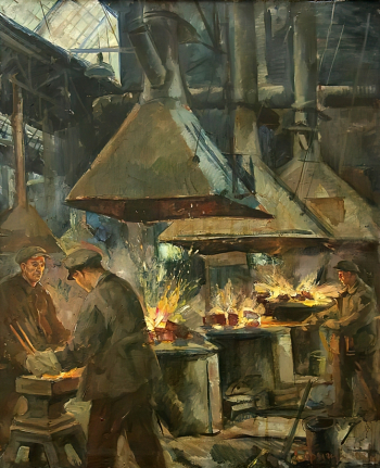 Корыгин Константин Николаевич. Кузнечный цех. Холст, масло. 77х63. 1931. Краснодарский краевой художественный музей имени Ф.А.Коваленко.