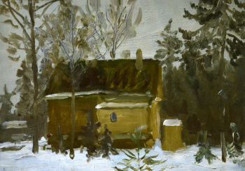 Панин Дмитрий Родионович. Зимняя дача. Картон, масло. 21х29. 1955. Музей-усадьба А.М.Герасимова.