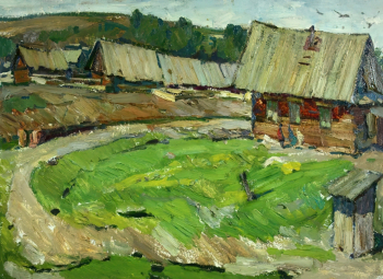 Чехлов Анатолий Иванович. Деревня Жеблахты. Картон, масло. 50х69. 1974. Историко-этнографический музей-заповедник Шушенское.