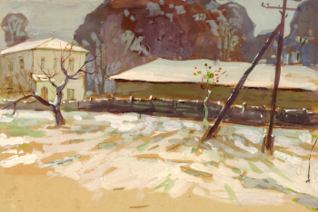 Болотин Павел Александрович. Первый снег. Бумага, гуашь. 38,5х20,5. 1964. Кирсановский краеведческий музей.