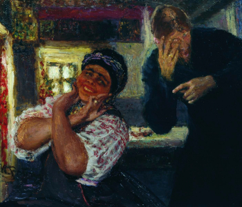 Репин Илья Ефимович. Солоха и дьяк. Холст, масло. 45х53. 1926. Симферопольский художественный музей.
