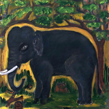 Дубровин Дмитрий Николаевич. Слон. Шри-Ланка. ДВП, масло. 40х40. 1991. Тульский музей изобразительных искусств.