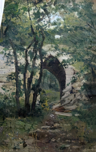 Крылов Иван Иванович. В Пятигорском парке. Холст на картоне, масло. 32х20. 1890-е. Ростовский областной музей изобразительных искусств.