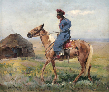 Крылов Иван Иванович. Всадница. Холст, масло. 33х38. 1910-е. Ростовский областной музей изобразительных искусств.