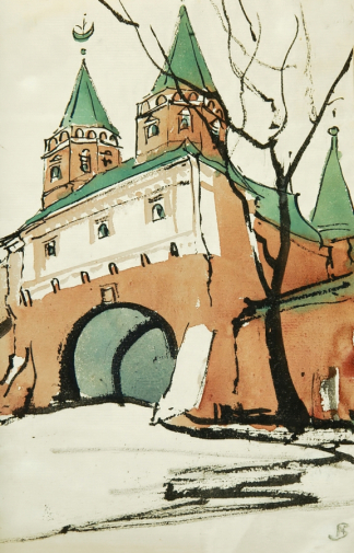 Ноаковский Станислав Владиславович. Архитектурный эскиз. Бумага, акварель. 23,5х15,3. До 1921 года. Башкирский государственный художественный музей имени М.В.Нестерова.