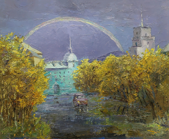Кугавда Татьяна Юрьевна. Радуга над Мончегорском. Картон, масло. 52х62. 2019. Музей истории города Мончегорска.
