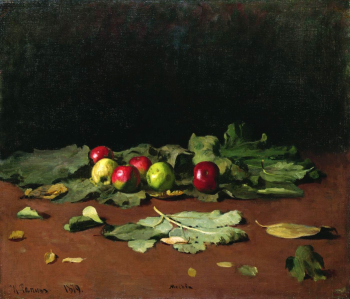 Репин Илья Ефимович. Яблоки и листья. Холст, масло. 64х75. 1879. Государственный Русский музей.