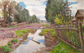 Сильверсван Адриан Карлович. Дождливое лето. Картон, масло. 37,9х58,4. 1890-е. Государственный историко-художественный и литературный музей-заповедник Абрамцево.